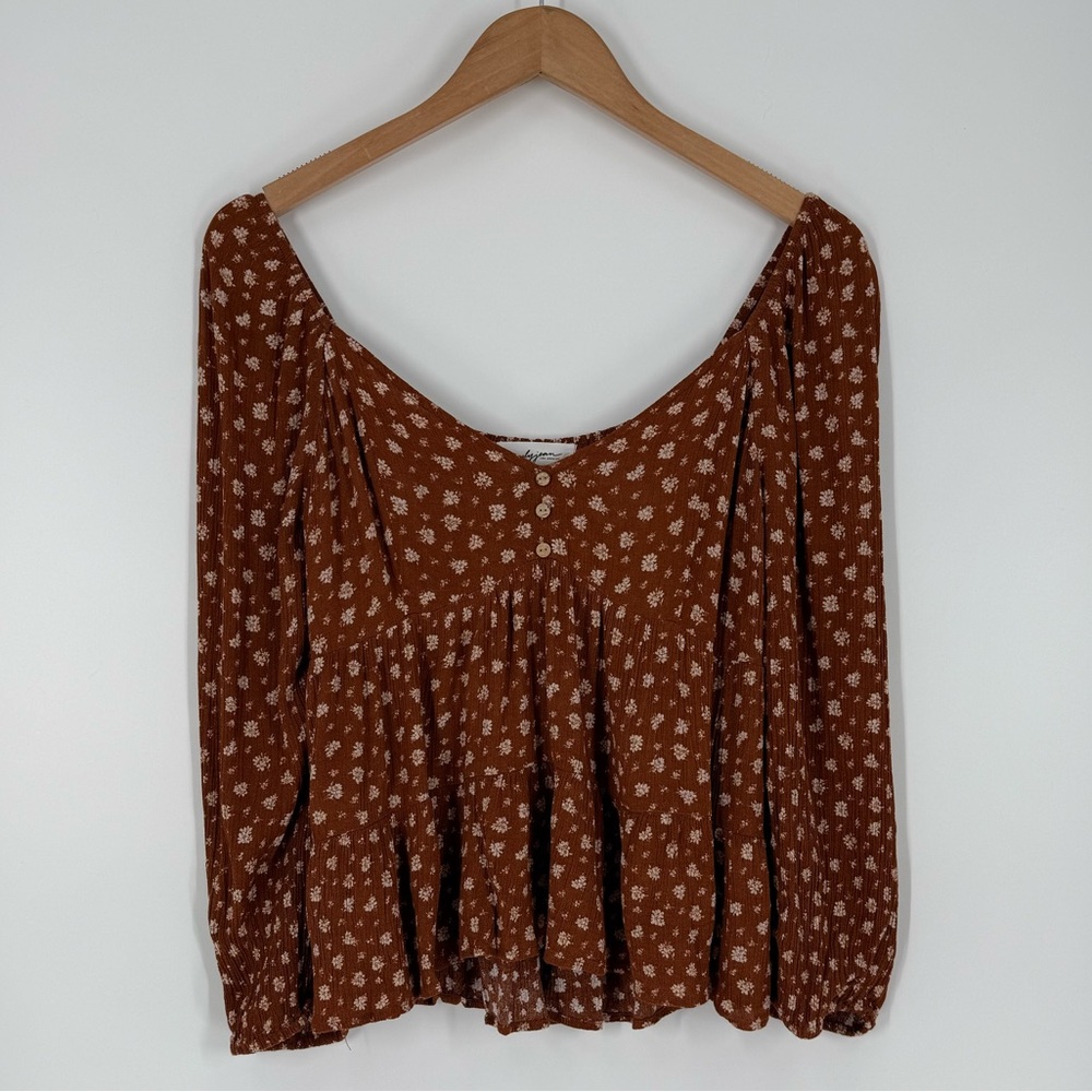 Carly Jean Los Angeles Rust Floral Blouse